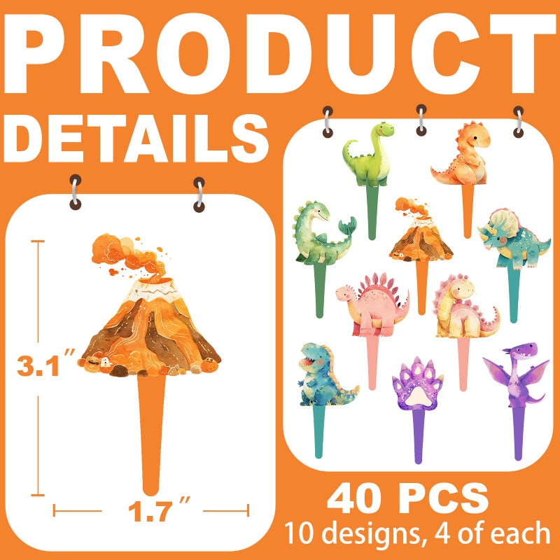 BonBeeDesign 40 قطعة من أغطية الكب كيك على شكل ديناصور لطيفة - Image 2